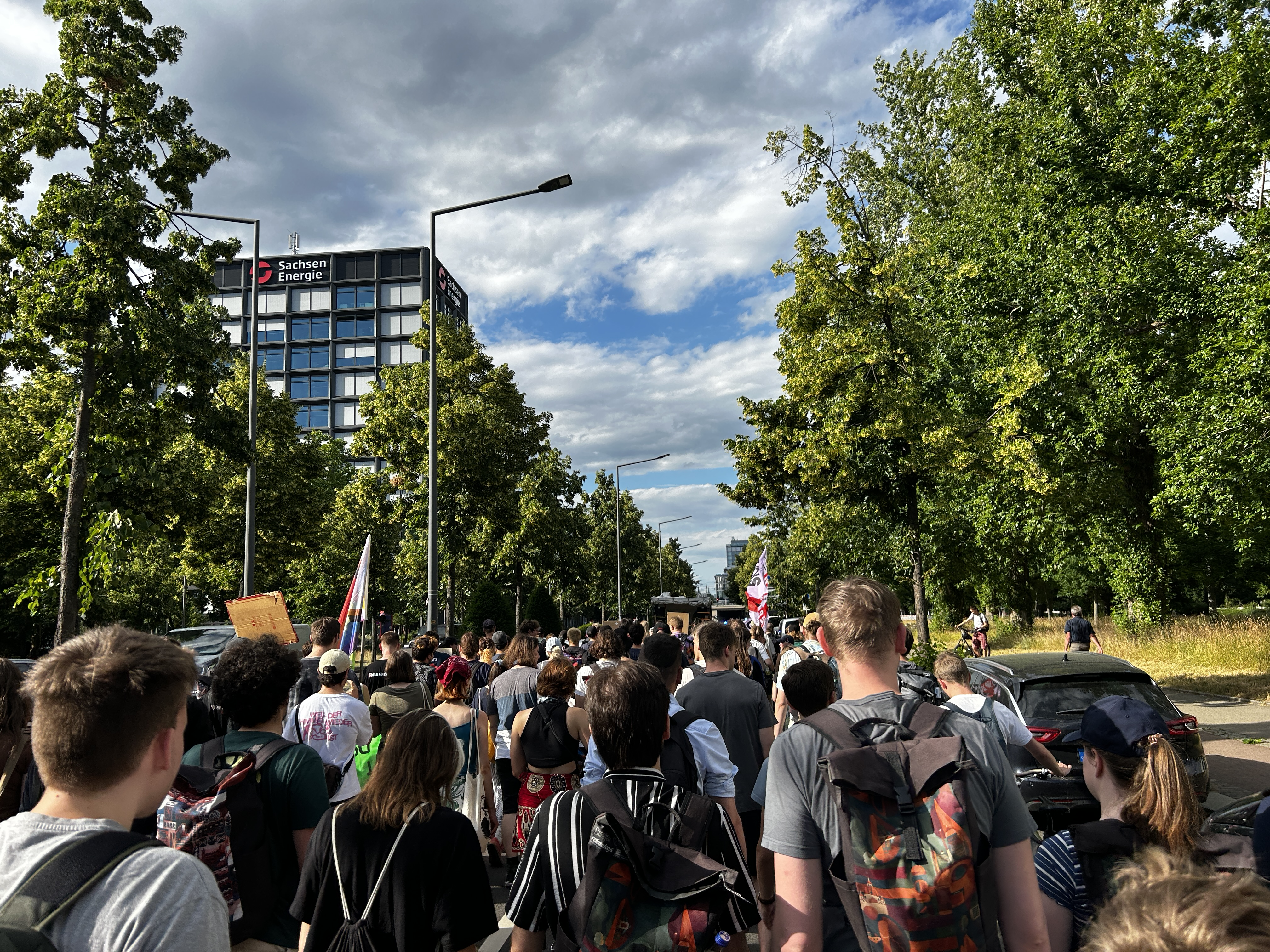 Klarer Tag, Demonstrierende auf der Reichenbachstraße von hinten