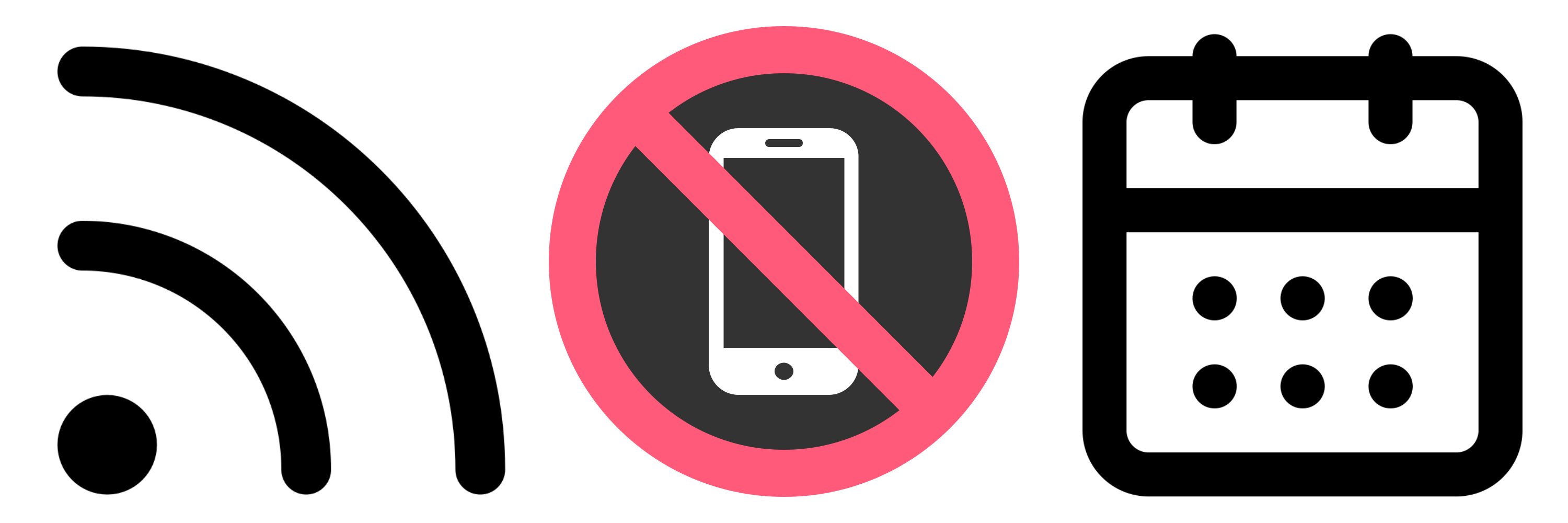 Logos/Icons: rss, kein-smartphone emoji, kalendar