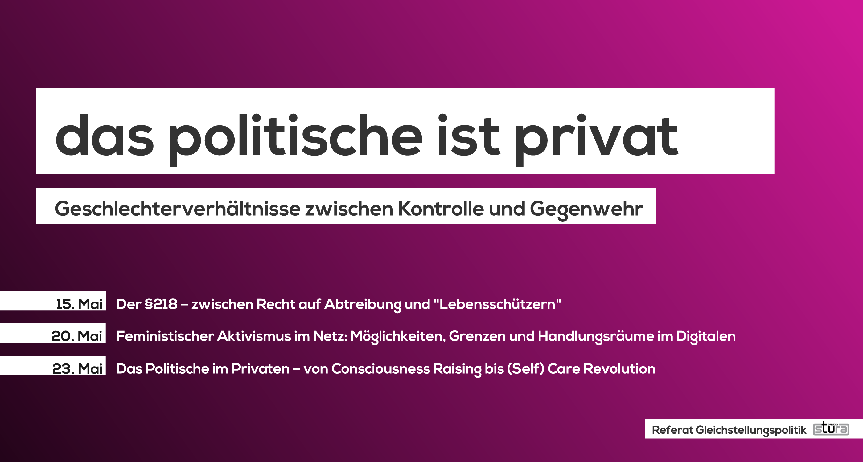 "Das Politische ist privat – Geschlechterverhältnisse zwischen Kontrolle und Selbstbestimmung"